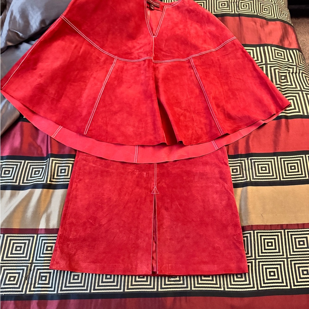 Red Suede Skirt and Cape Set